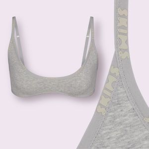Skims Cotton Logo Scoop Neck Plunge Bralette Light Heather Gray Size S LIKE NEW